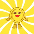 Cartoon happy yellow coin illustration. Study financial literacy.