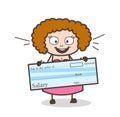 Cartoon Happy Young Lady Showing Salary Cheque Vector Concept