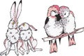 Cartoon hare and birdie couples in love