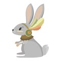Cartoon hare indian. Vector illustration of a cute rabbit in a headdress with feathers. Drawing animal for children. Zoo