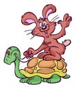 Cartoon hare riding tortoise Royalty Free Stock Photo