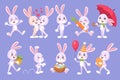 Cartoon hares with carrot. Cute bunny characters adorable funny love couple rabbits baby hare sticker collection for Royalty Free Stock Photo