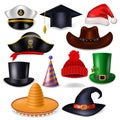 Cartoon hat vector comic cap for celebrating birthday party or Chrisrmas with headwear or head-dress santa hat or pirate Royalty Free Stock Photo
