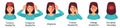Cartoon headache types. Tension, temporal pain, cluster, allergy and occipital headache. Female character with migraine Royalty Free Stock Photo