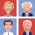 Cartoon heads of four Democratic candidates, Elizabeth Warren, Bernie Sanders, Pete Buttigieg and Joe Biden. Royalty Free Stock Photo