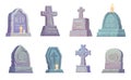 Cartoon headstones. Scary gravestones stone crosses, halloween ring grave crypt or old tombstone of graveyard, funeral Royalty Free Stock Photo