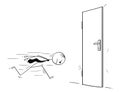 Cartoon of Headstrong Businessman Running Head First Against Closed Door