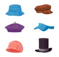 Cartoon headwear. Female and male different style headdress. Elegant and sport fashion accessory as bonnet