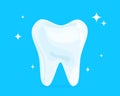 Cartoon healthy bright shining tooth. Concept of dental health care, cleaning teeth, whitening, caries prevention