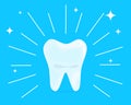 Cartoon healthy bright shining tooth. Concept of dental health care, cleaning teeth, whitening, caries prevention