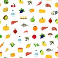 Cartoon Healthy Food Signs Seamless Pattern Background. Vector Royalty Free Stock Photo