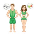 Cartoon healthy and sporty woman and man.