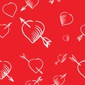 Cartoon heart and arrow seamless pattern