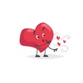 Cartoon heart character. Falling in love mascot giving air kisses. Valentine`s day symbol. Love and romantic vector comic illustra