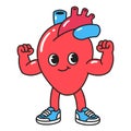 Cartoon heart character flexing biceps muscles