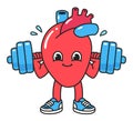 Cartoon heart character lifting barbell