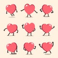 Cartoon heart character poses set