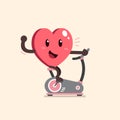 Cartoon heart character riding exercise bike