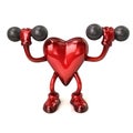 Cartoon heart with dumbbells