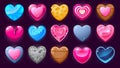 Cartoon hearts asset. Life level 2D game user interface icons, glossy candy heart buttons and sprite elements for mobile Royalty Free Stock Photo