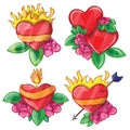 Cartoon hearts with fire for design Royalty Free Stock Photo