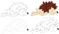 Cartoon hedgehog sleeping. Dot to dot game for kids