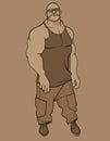 Cartoon hefty muscular man in monochrome shades Royalty Free Stock Photo
