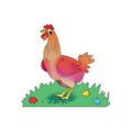 Cartoon hen pecks corn on a meadow Royalty Free Stock Photo