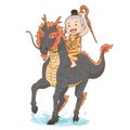 Hermit boy riding a black dragon horse.