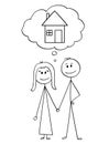 Cartoon of Heterosexual Couple of Man and Woman Thinking About Family House Royalty Free Stock Photo