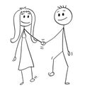 Cartoon of Heterosexual Couple of Man and Woman Walking and Holding Hands Royalty Free Stock Photo