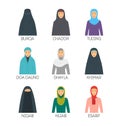 Cartoon Hijab Type Signs Color Icons Set. Vector Royalty Free Stock Photo