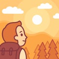 Cartoon hiker watching sunrise