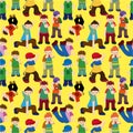 Cartoon hip hop boy dancing seamless pattern