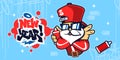 Cartoon Hiphop Urban Style Santa Claus Spraying Graffiti New Year Vector Illustration Art