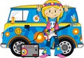 Cartoon Hippie with Camper Van