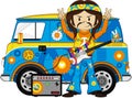 Cartoon Hippie with Camper Van