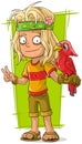 Cartoon hippie man with red bird