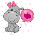 Cartoon Hippo girl with a balloon on a white background