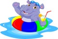 Cartoon hippo with inflatable ring