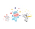 Cartoon hippo, mouse and koala at the parade. Vector illustration on a white background. Royalty Free Stock Photo