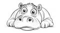 Cute Hippo Cartoon Line Art -. Royalty Free Stock Photo