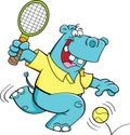 Cartoon hippo playing tennis