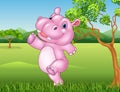 Cartoon hippo running and happy in the jungle Royalty Free Stock Photo