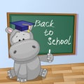 Cartoon Hippo wrote in classroom