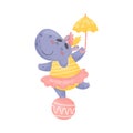Cartoon hippo is dancing on a ball. Vector illustration on a white background. Royalty Free Stock Photo