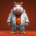 Cartoon Hippo In Zbrush Style: Hip Hop Aesthetics And Cold Atmosphere