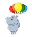 Cartoon hippopotamus with balloons