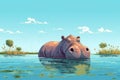Cartoon hippopotamus in the water Generative AI Royalty Free Stock Photo