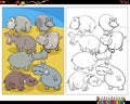 Cartoon hippos animal characters coloring page